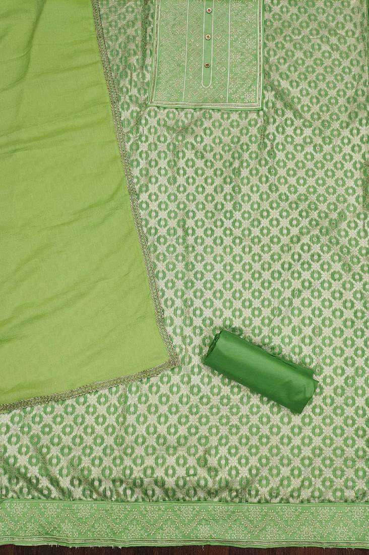 Green silk blend woven dress-materials