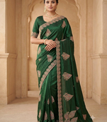 fancy bottel green zari stone work saree