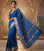 Royal-blue katan silk woven saree with blouse