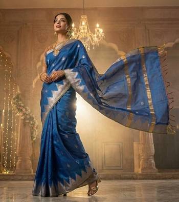 Royal-blue katan silk woven saree with blouse 2