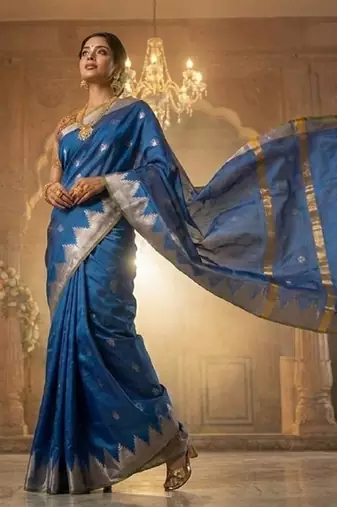 Royal-blue katan silk woven saree with blouse