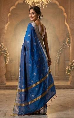 Royal-blue katan silk woven saree with blouse 4