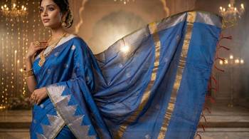 Royal-blue katan silk woven saree with blouse 5