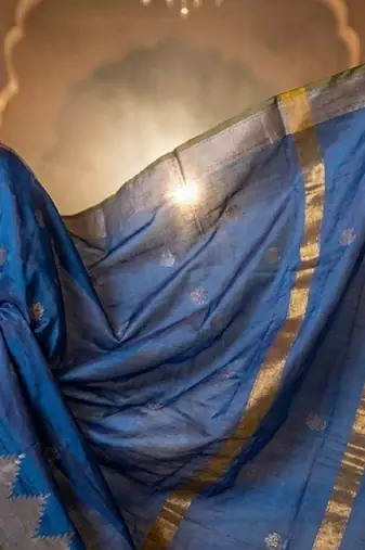 Royal-blue katan silk woven saree with blouse