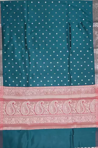 Teal blue katan silk woven saree with blouse