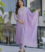  Vichitra Silk Embroidery Work Flared Anarkali Pant and Dupatta Set