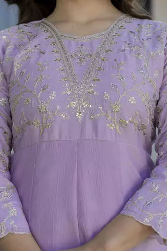  Vichitra Silk Embroidery Work Flared Anarkali Pant and Dupatta Set