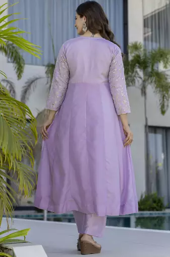  Vichitra Silk Embroidery Work Flared Anarkali Pant and Dupatta Set