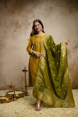  Vatican Embroidery Work Straight Kurta Pant and Dupatta Set 1