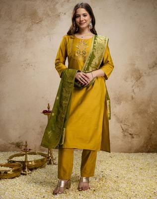  Vatican Embroidery Work Straight Kurta Pant and Dupatta Set 5