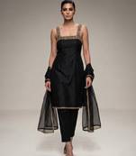 black embroidered semi dupion silk kurta set