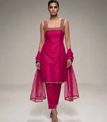 pink embroidered semi dupion silk kurta set