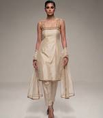 ivory embroidered semi dupion silk kurta set
