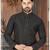 A black printed kurta with a subtle gold geometric pattern and gold detailing on the collar, placket, and cuffs, paired