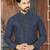 A navy-blue printed kurta with a subtle all-over geometric pattern and fine gold detailing on the collar, placket,