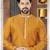 Mustard kurta with a clean silhouette and contrasting floral detailing along the collar, placket and cuffs