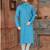 Sky-blue kurta with an intricate tonal paisley pattern, a stand collar and a neat button placket