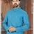 Sky-blue kurta with an intricate tonal paisley pattern, a stand collar and a neat button placket