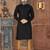 Black kurta with a subtle textured finish, featuring an asymmetrical line of gold-tone buttons.
