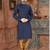 Navy-blue kurta with a subtle textured finish, an asymmetrical row of gold-tone buttons.