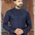 Navy-blue kurta with a subtle textured finish, an asymmetrical row of gold-tone buttons.