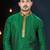Emerald-green kurta with subtle gold motifs, finished with a gold-trimmed band collar with gold trousers.