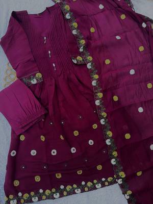 Purple chanderi hand embroidery anarkali set 3