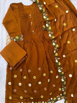 Brown chanderi hand embroidery anarkali set 2