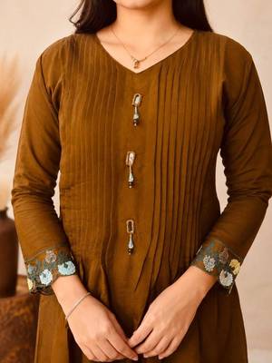 Brown chanderi hand embroidery anarkali set 3