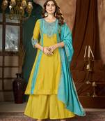 Yellow chanderi embroidered palazzo set
