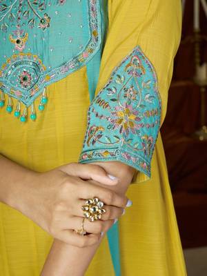 Yellow chanderi embroidered palazzo set 2