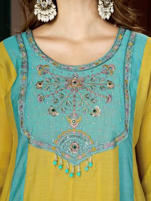 Yellow chanderi embroidered palazzo set 3