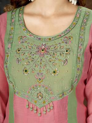 Pink chanderi embroidered palazzo set 2