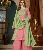 Pink chanderi embroidered palazzo set