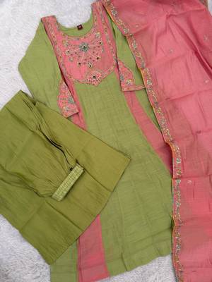 Light-green chanderi embroidered palazzo set 2