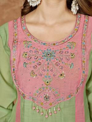 Light-green chanderi embroidered palazzo set 3