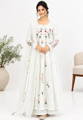 White chanderi embroidered anarkali set 1