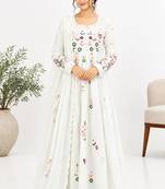 White chanderi embroidered anarkali set