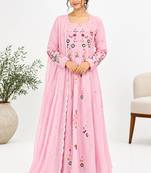 Baby-pink chanderi embroidered anarkali set