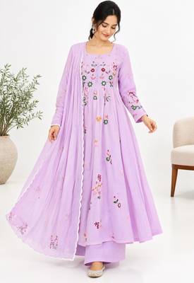 Lavender chanderi embroidered anarkali set 1