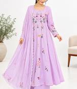 Lavender chanderi embroidered anarkali set