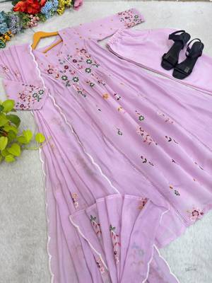 Lavender chanderi embroidered anarkali set 2