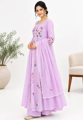Lavender chanderi embroidered anarkali set 3