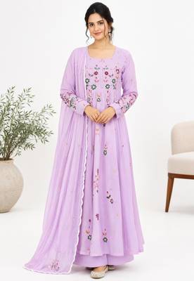Lavender chanderi embroidered anarkali set 4