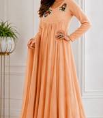 Peach chanderi embroidered anarkali set
