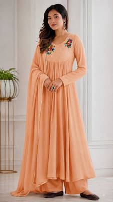 Peach chanderi embroidered anarkali set 3