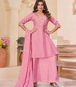 Pink chanderi embroidered palazzo set