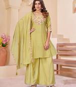 Light-olive chanderi embroidered palazzo set