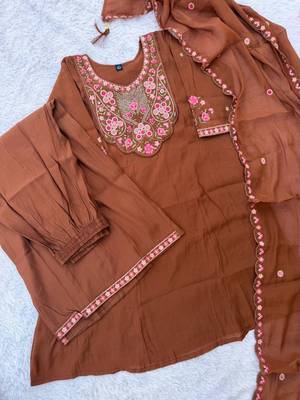Brown chanderi embroidered palazzo set 4