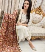 Cream cotton poly embroidered kurta set